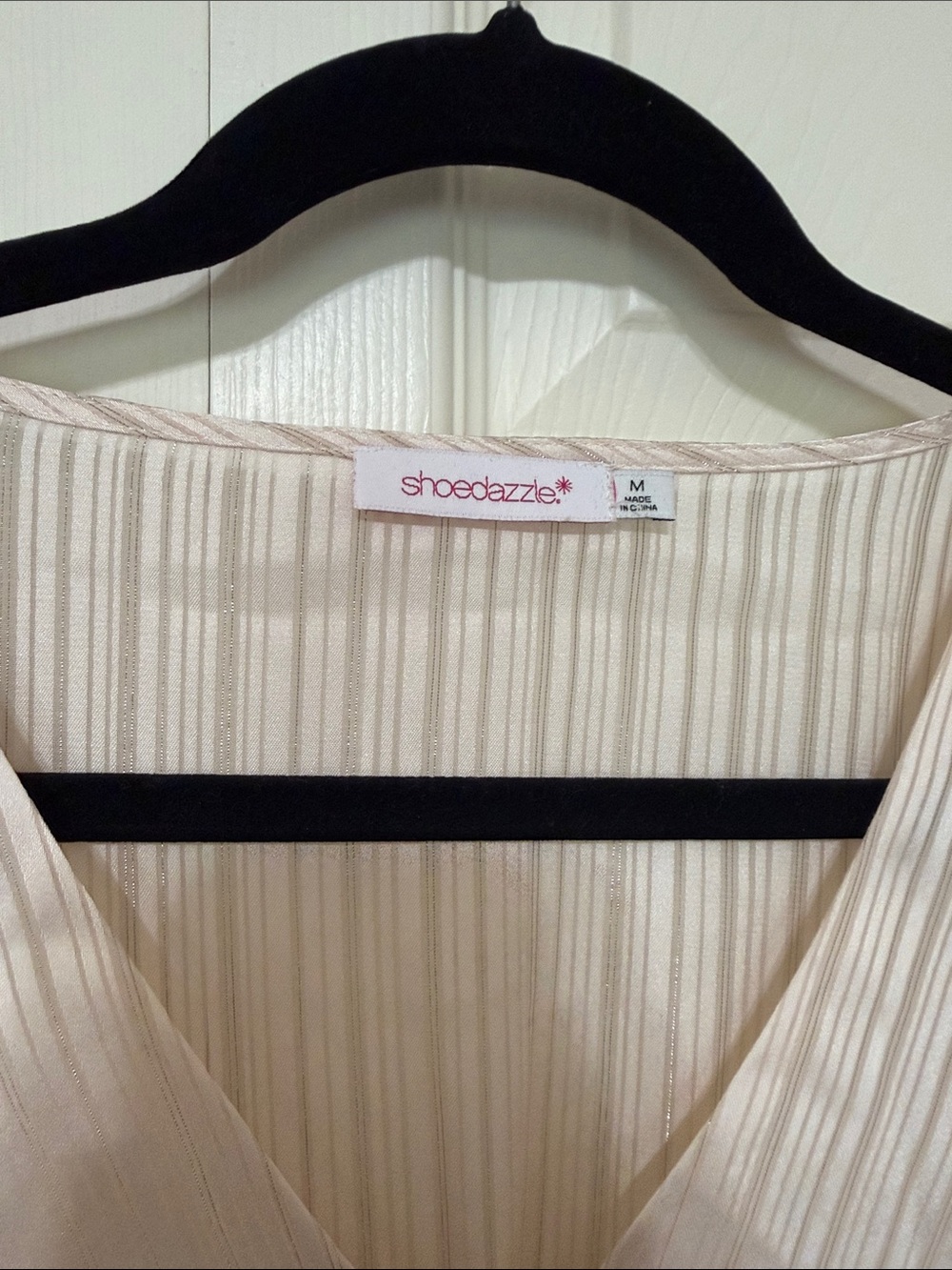 Shoe Dazzle Cream Striped V-Neck Peplum Blouse - Picture 2 of 5